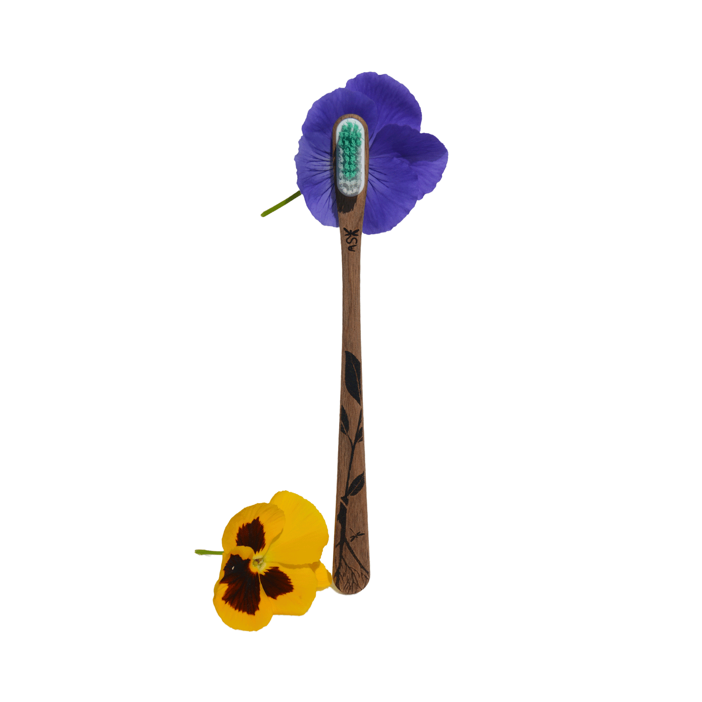 Brosse à dents artisanale en bois à tête rechargeable - Motif Feuille